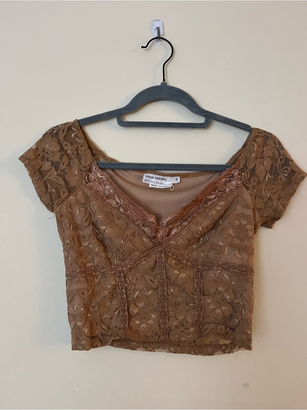 Urban Renewal Taupe Brown Lace Crop Top